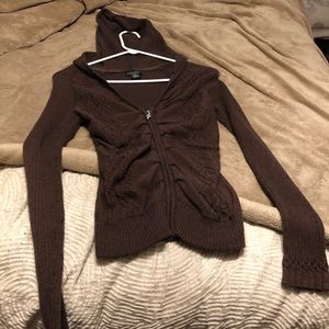 Guess zip up sweater with rouching & sleeve detail